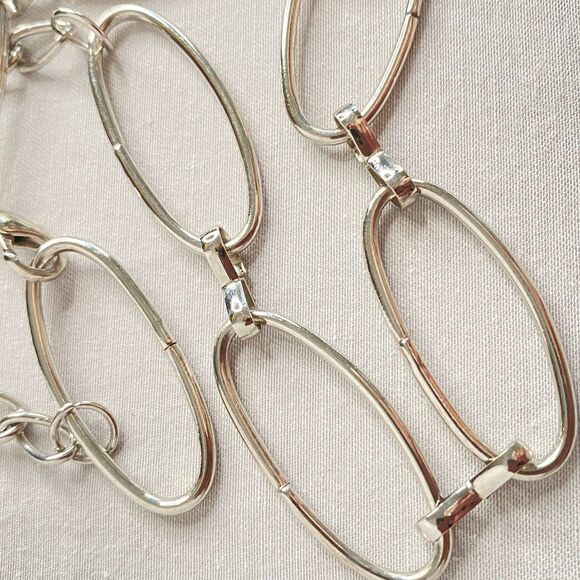 Silver Tone Oval Ring Opera Necklace Layerable Wide Open Links - Picture 6 of 9
